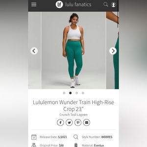 Lululemon Wunder Train High-Rise Crop 23" Size 8 Crunch Teal Lagoon
